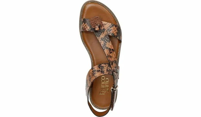 Flat Sandals Women Franco Sarto Franco Glenni Sandal Brown Snake Print Faux Leather
