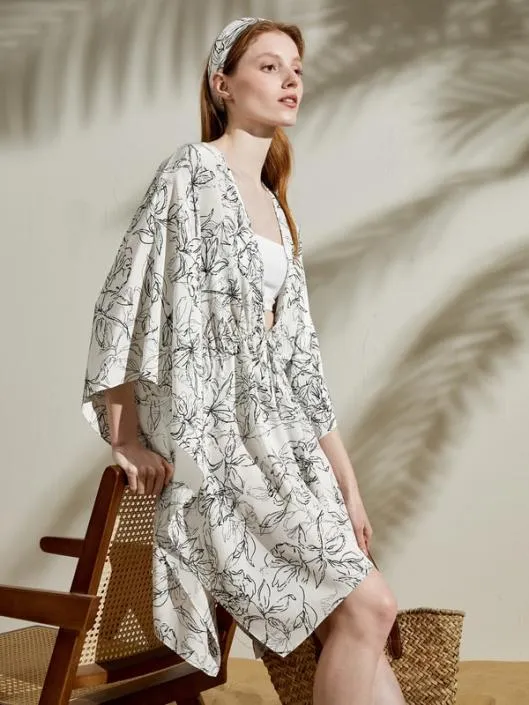 Floral Pattern ThreeQuarter Sleeve Silk Cardigan 100 Silk Women Lilysilk Tops Floral Pattern ThreeQuarter Sleeve Silk Cardigan 100 Silk Women Lilysilk Tops