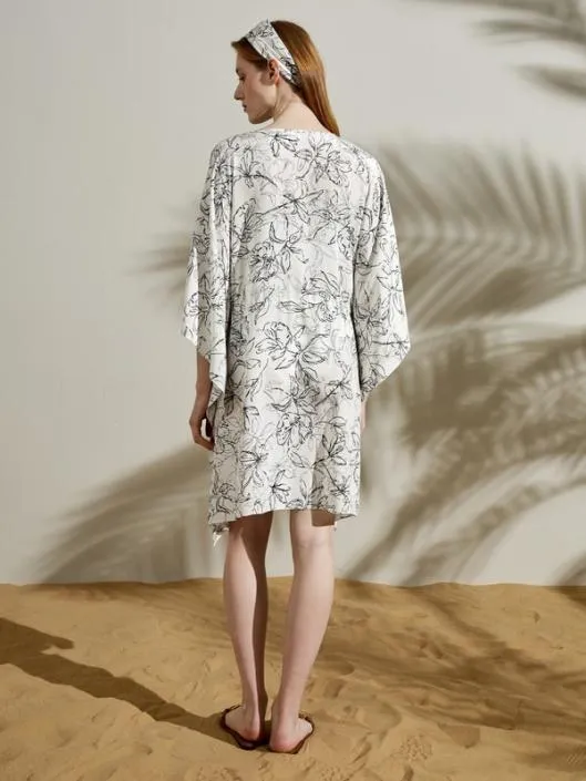 Floral Pattern ThreeQuarter Sleeve Silk Cardigan 100 Silk Women Lilysilk Tops