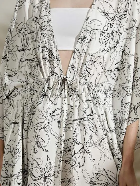 Floral Pattern ThreeQuarter Sleeve Silk Cardigan 100 Silk Women Lilysilk Tops