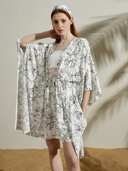 Floral Pattern ThreeQuarter Sleeve Silk Cardigan 100 Silk Women Lilysilk Tops