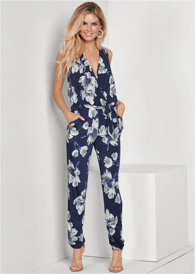 FLORAL PRINT JUMPSUIT Navy Multi Women VENUS Occasion Jumpsuits and Rompers