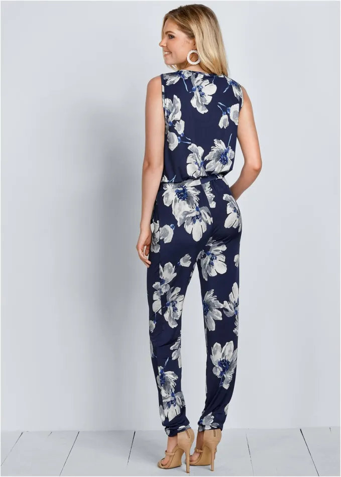 FLORAL PRINT JUMPSUIT Navy Multi Women VENUS Occasion Jumpsuits and Rompers