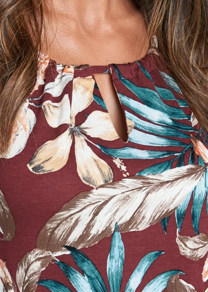 FLORAL PRINT KEYHOLE TOP Red Multi Women VENUS Sleeveless Tops