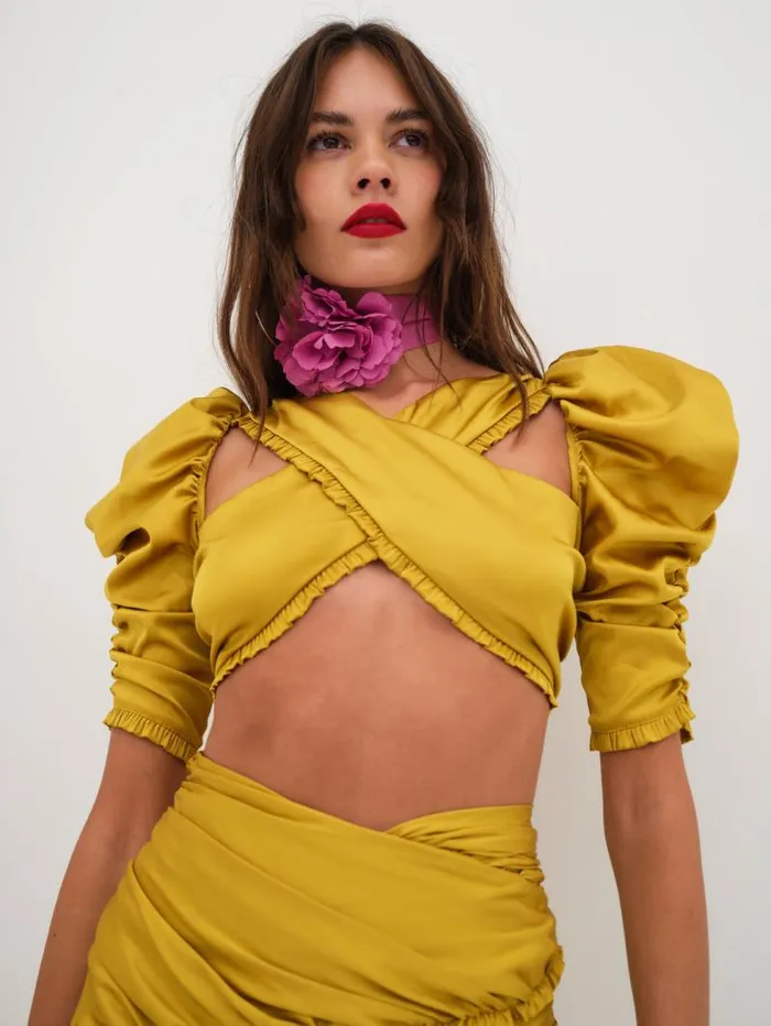 For Love and Lemons Tops Alia Cross Front Crop Top Yellow 8211 Women