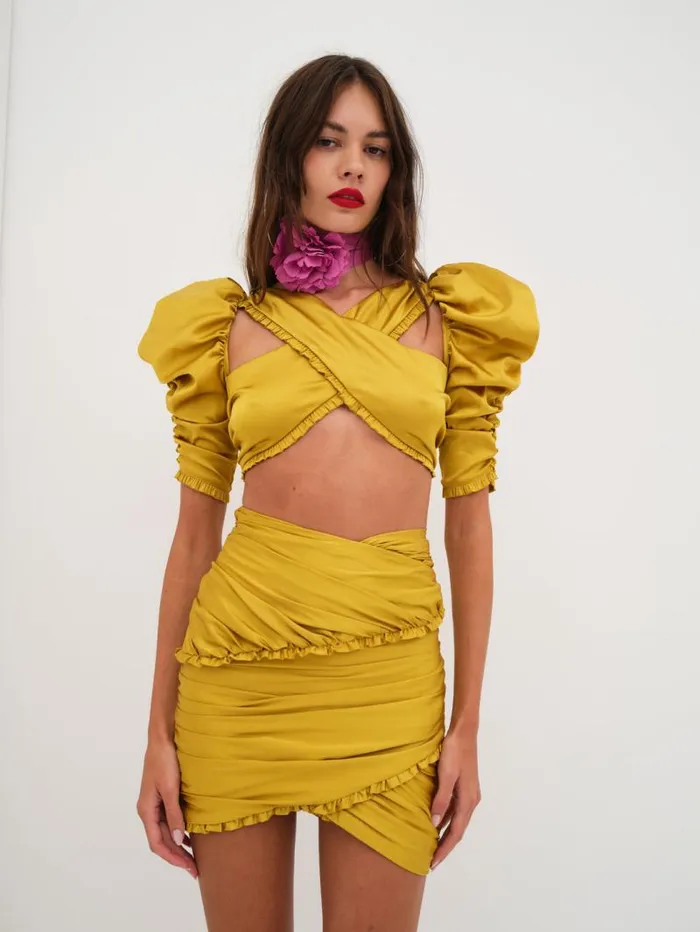 For Love and Lemons Tops Alia Cross Front Crop Top Yellow 8211 Women For Love and Lemons Tops Alia Cross Front Crop Top Yellow 8211 Women
