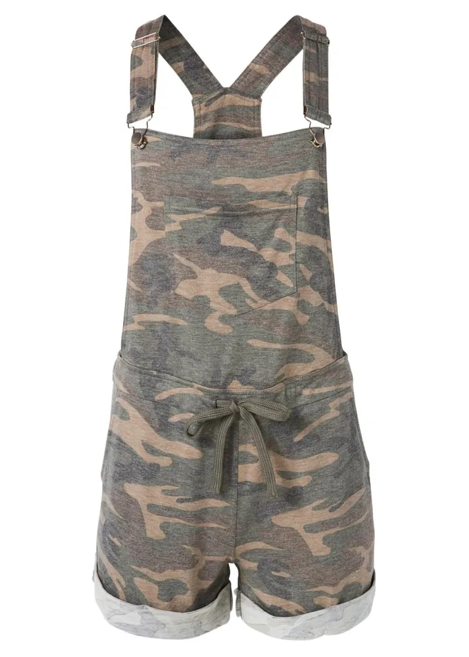FRENCH TERRY DRAWSTRING SHORT OVERALLS Camouflage Women VENUS Rompers
