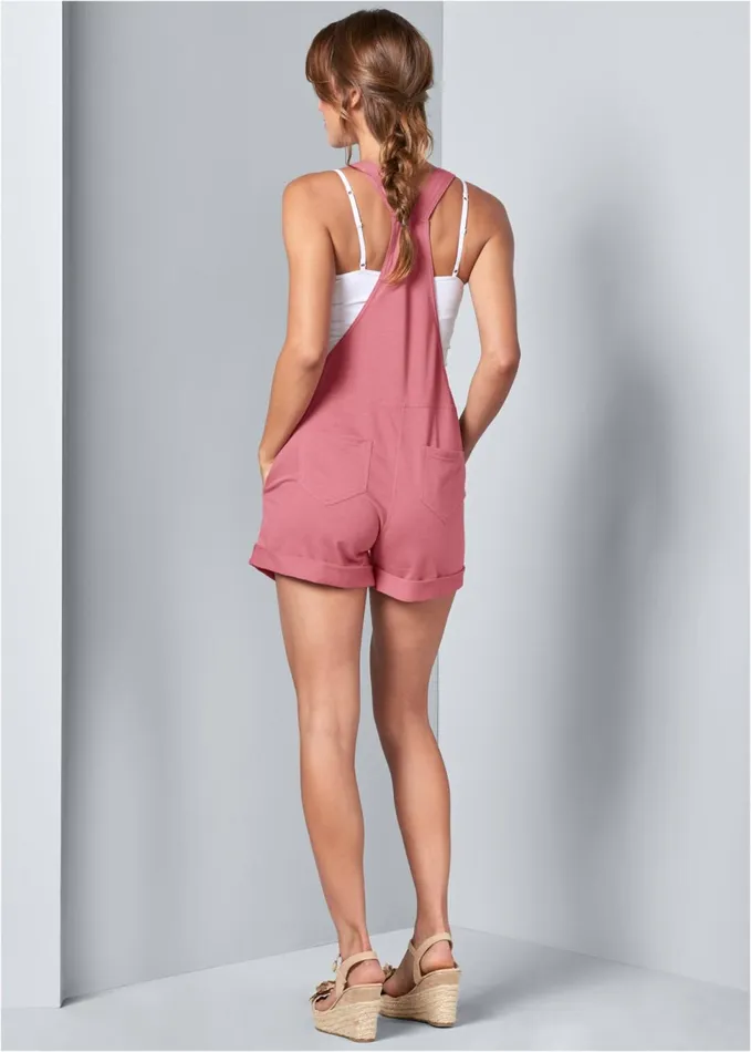 FRENCH TERRY DRAWSTRING SHORT OVERALLS Pink Women VENUS Rompers