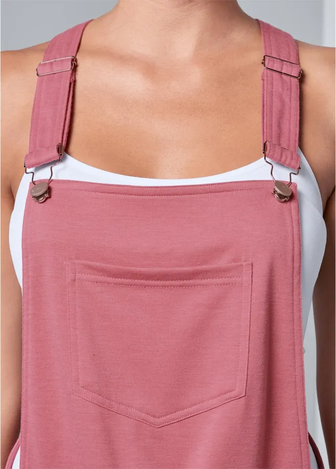FRENCH TERRY DRAWSTRING SHORT OVERALLS Pink Women VENUS Rompers