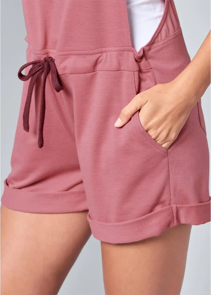 FRENCH TERRY DRAWSTRING SHORT OVERALLS Pink Women VENUS Rompers