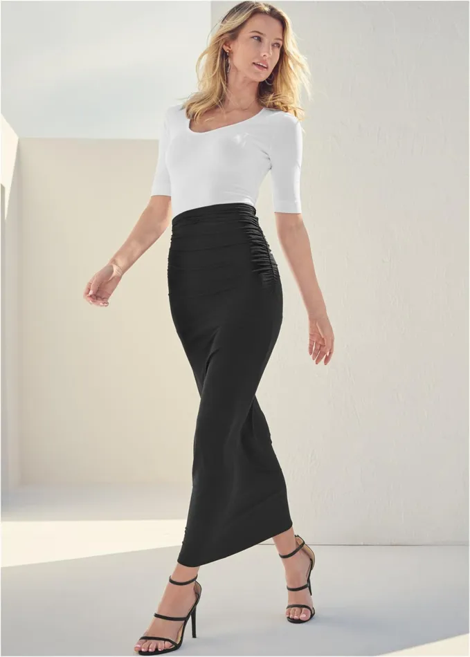 GATHERED WAIST LONG SKIRT Black Women VENUS Maxi Skirts