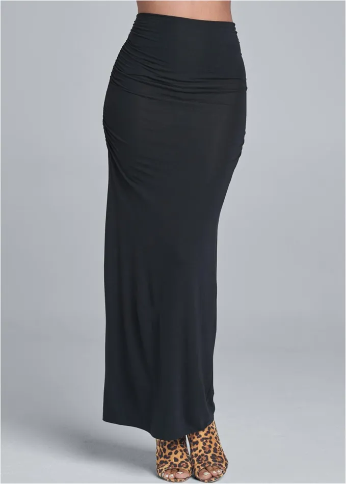GATHERED WAIST LONG SKIRT Black Women VENUS Maxi Skirts