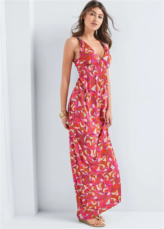 GEOMETRIC PRINT MAXI DRESS Pink Multi Women VENUS Sundresses
