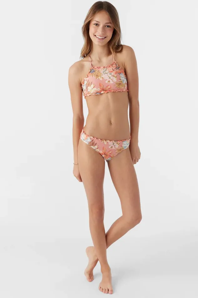 GIRL039S PUNTA TROPICAL RUFFLE EDGE HIGH NECK TOP SET Canyon Clay Women O039NEILL Girl039S Swim