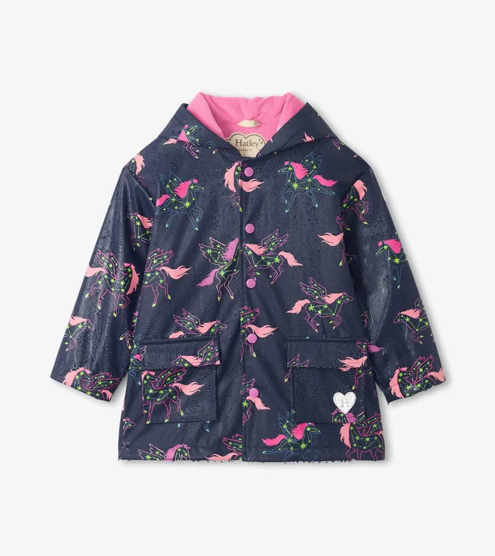 Girls Unicorn Constellations Colour Changing ButtonUp Rain Jacket Hatley