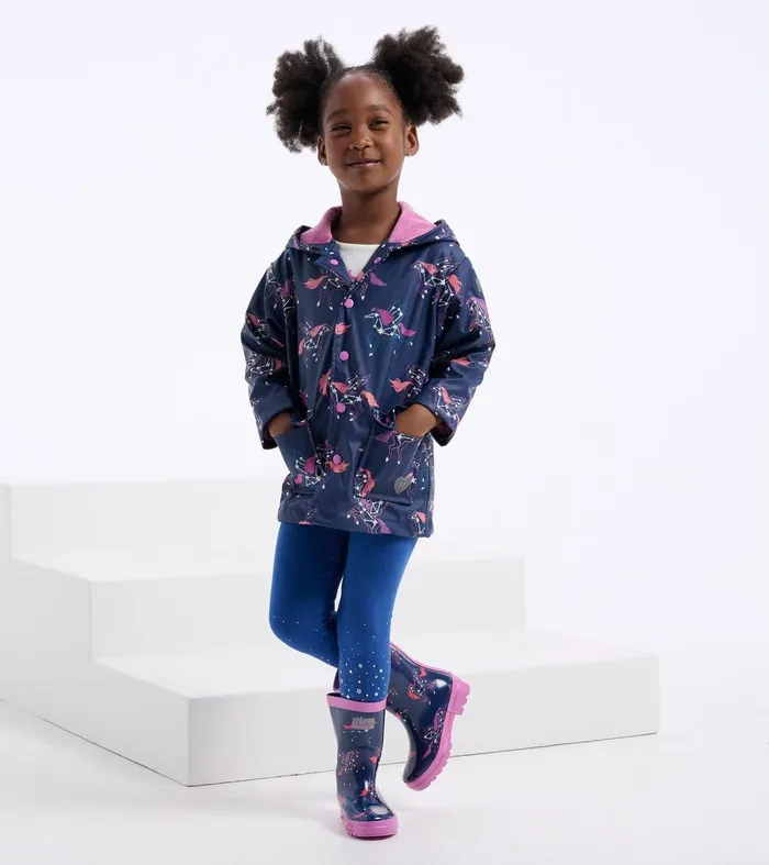 Girls Unicorn Constellations Colour Changing ButtonUp Rain Jacket Hatley