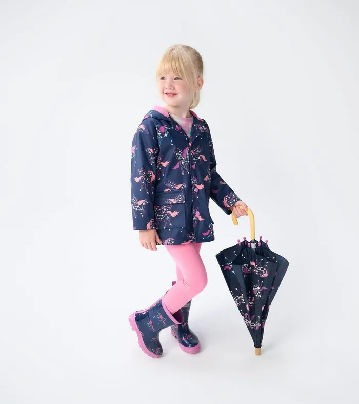Girls Unicorn Constellations Colour Changing ButtonUp Rain Jacket Hatley