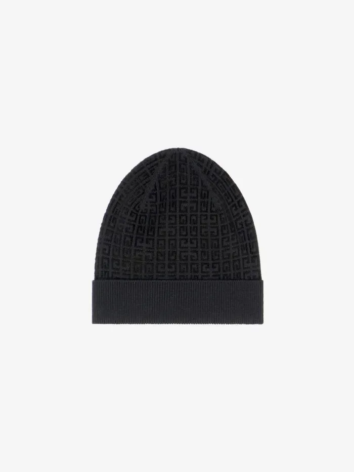 Givenchy 4G Beanie In Knit With Velvet Effect Black Men Beanies and Caps