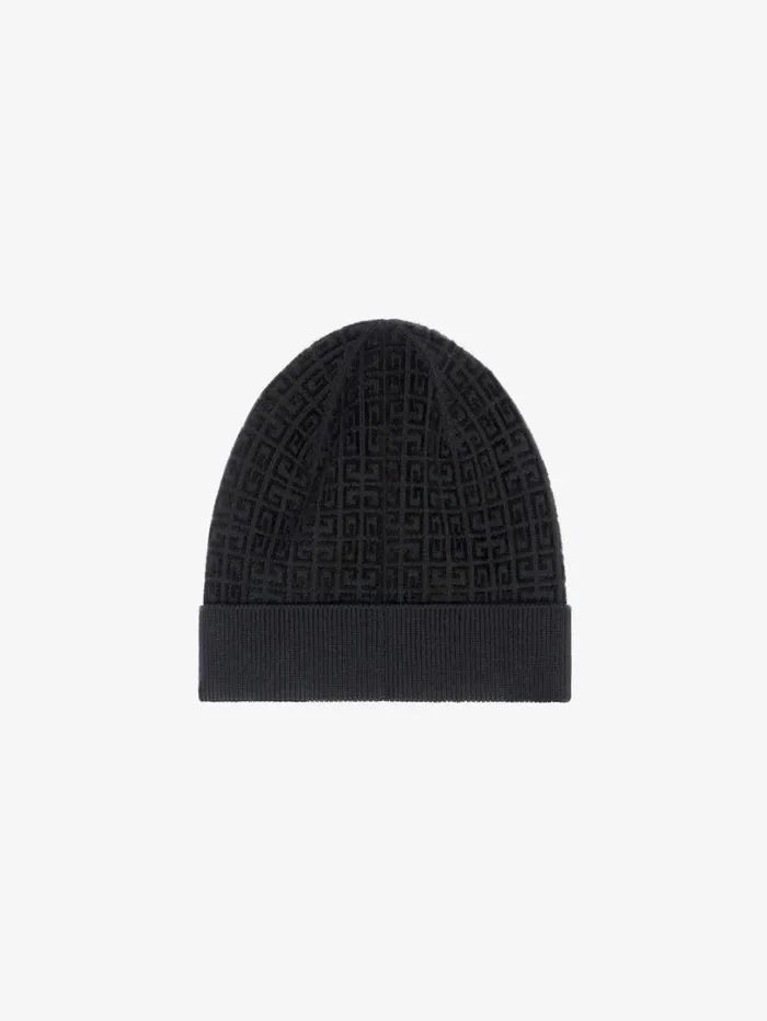 Givenchy 4G Beanie In Knit With Velvet Effect Black Men Beanies and Caps Givenchy 4G Beanie In Knit With Velvet Effect Black Men Beanies and Caps