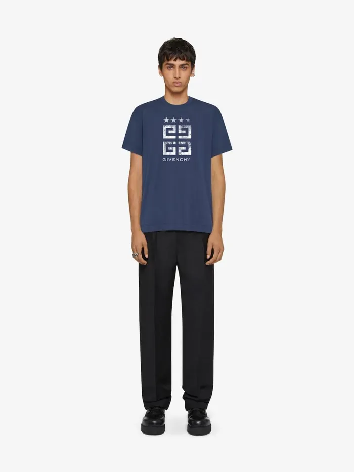 Givenchy 4G Stars Slim Fit Tshirt In Cotton Deep Blue Men TShirts