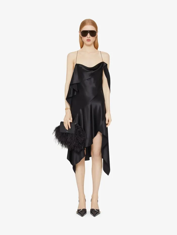 Givenchy Asymmetric Draped Dress In Satin Black Women Dresses