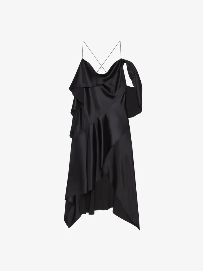Givenchy Asymmetric Draped Dress In Satin Black Women Dresses