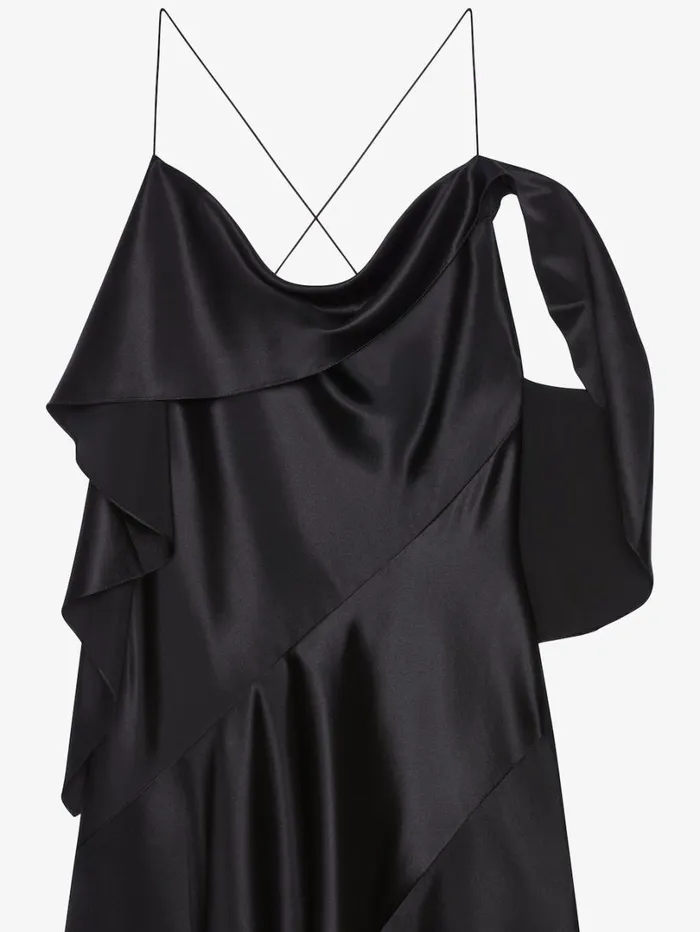 Givenchy Asymmetric Draped Dress In Satin Black Women Dresses