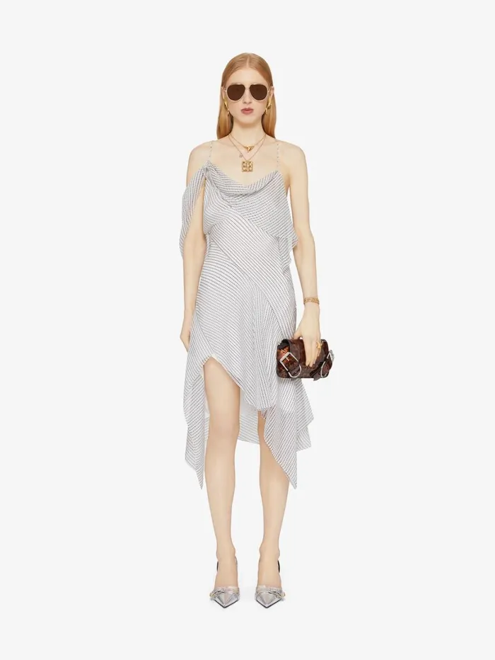 Givenchy Asymmetric Polka Dots Draped Dress In Silk Chiffon Ecrublack Women Dresses
