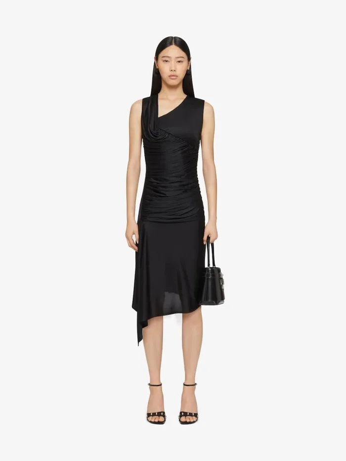 Givenchy Asymmetrical Draped Dress In Jersey Black Women Dresses