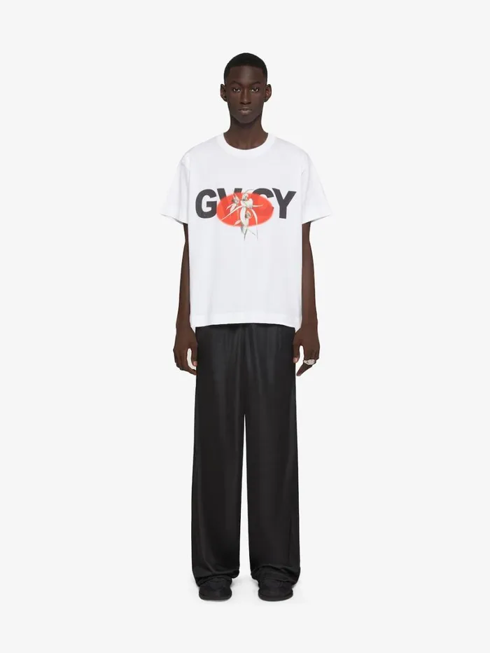 Givenchy Boxy Fit Tshirt In Cotton With GIVENCHY Flower Print White Men TShirts