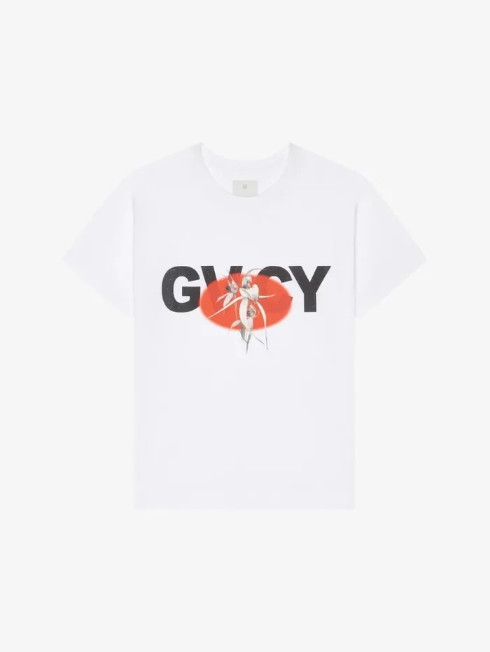Givenchy Boxy Fit Tshirt In Cotton With GIVENCHY Flower Print White Men TShirts