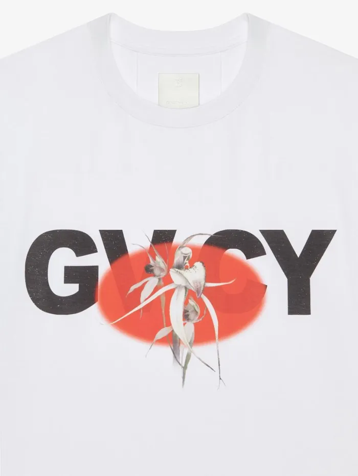 Givenchy Boxy Fit Tshirt In Cotton With GIVENCHY Flower Print White Men TShirts