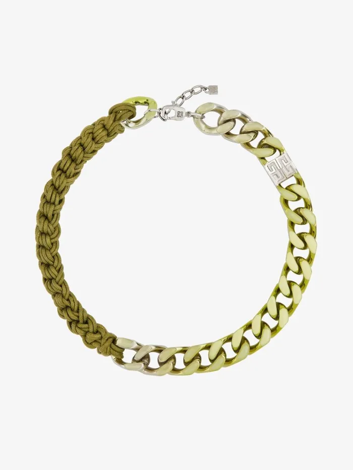 Givenchy Chain Necklace In Enamel And Macrame Lime Men Jewelry