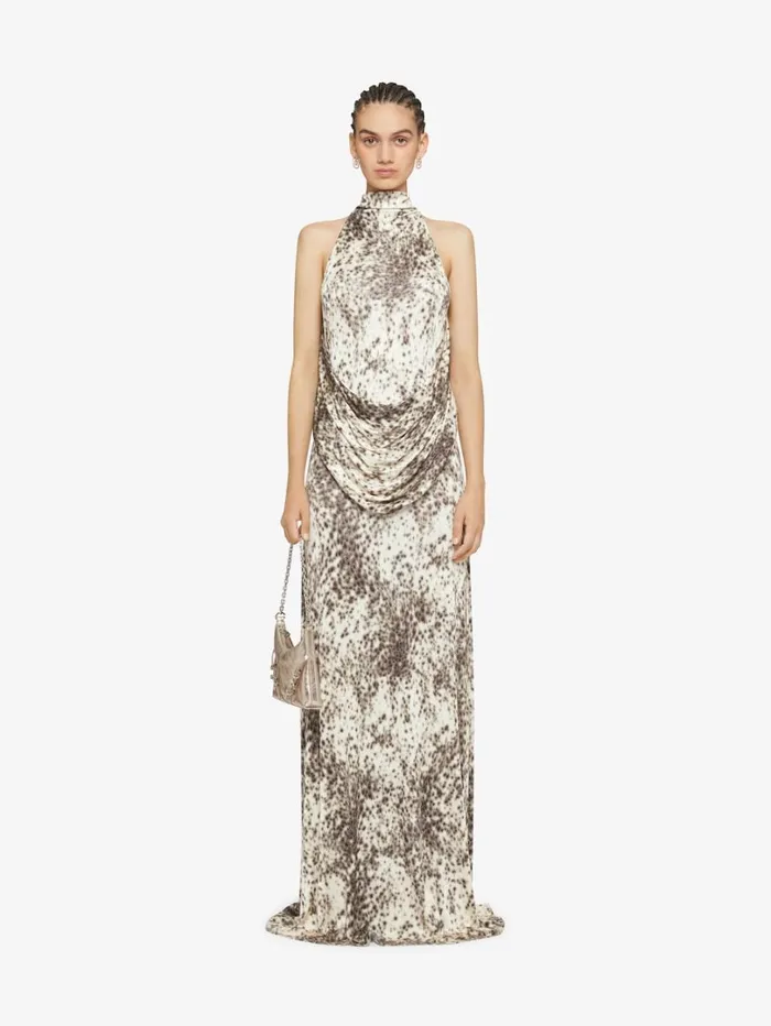 Givenchy Draped Dress In Jersey With Snow Leopard Print Naturalbrown Women Dresses