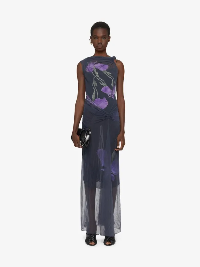 Givenchy Dress In Floral Dvor Satin Jersey Blackpurple Women Dresses