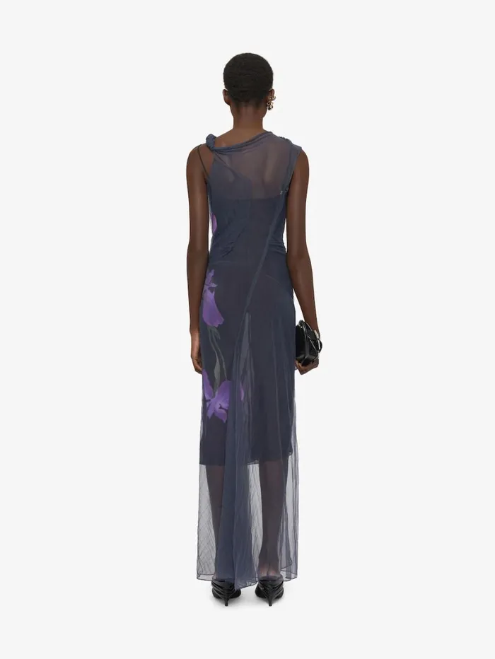 Givenchy Dress In Floral Dvor Satin Jersey Blackpurple Women Dresses