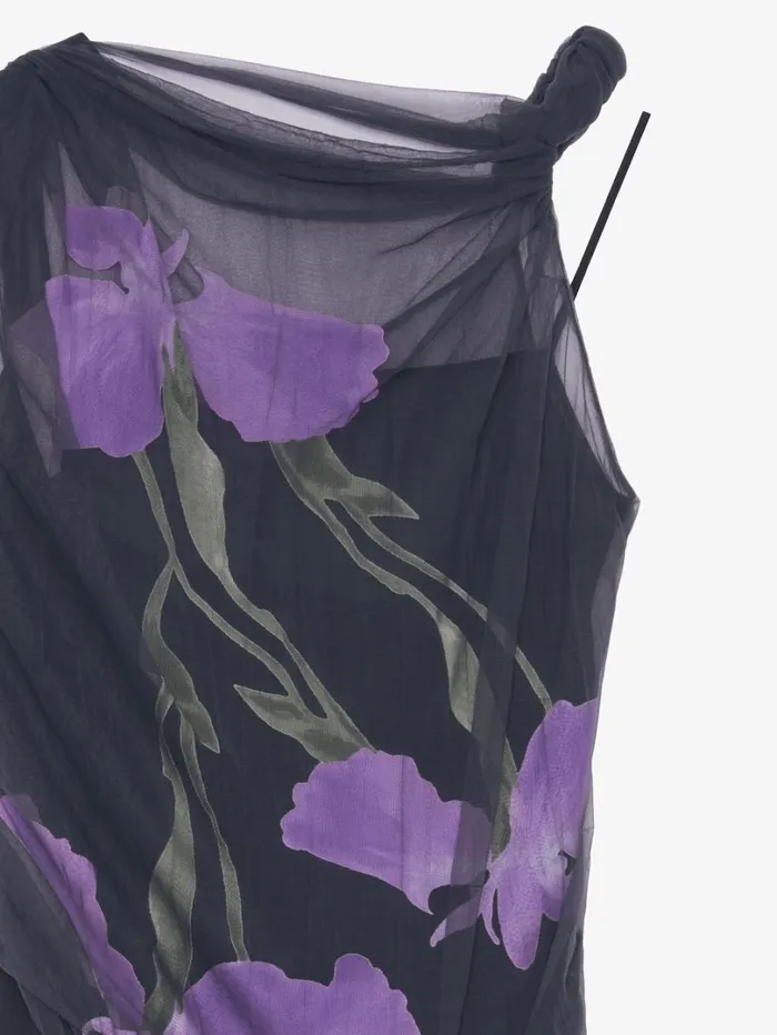 Givenchy Dress In Floral Dvor Satin Jersey Blackpurple Women Dresses