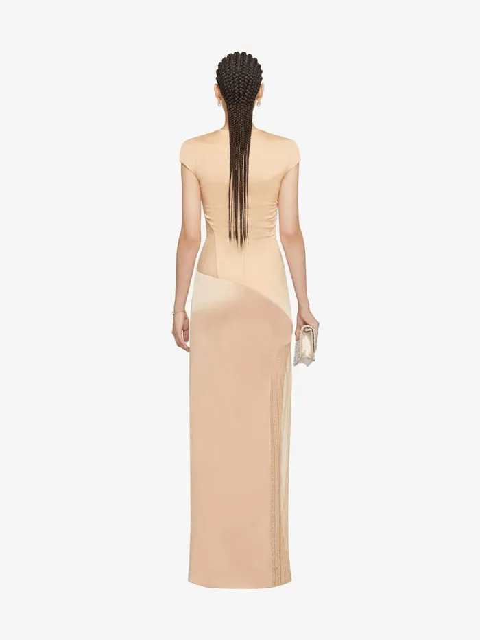 Givenchy Evening Satin Dress And 4G Lace Tan Women Dresses