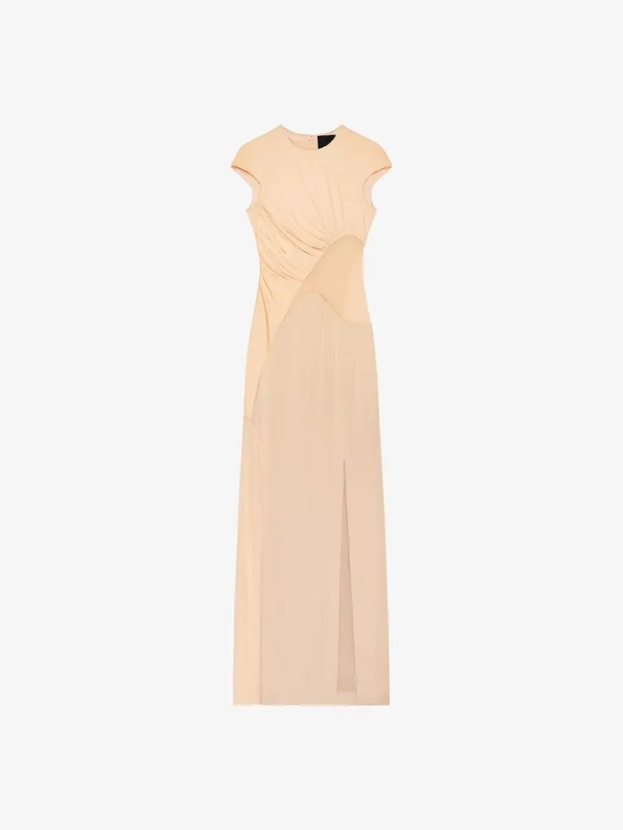 Givenchy Evening Satin Dress And 4G Lace Tan Women Dresses