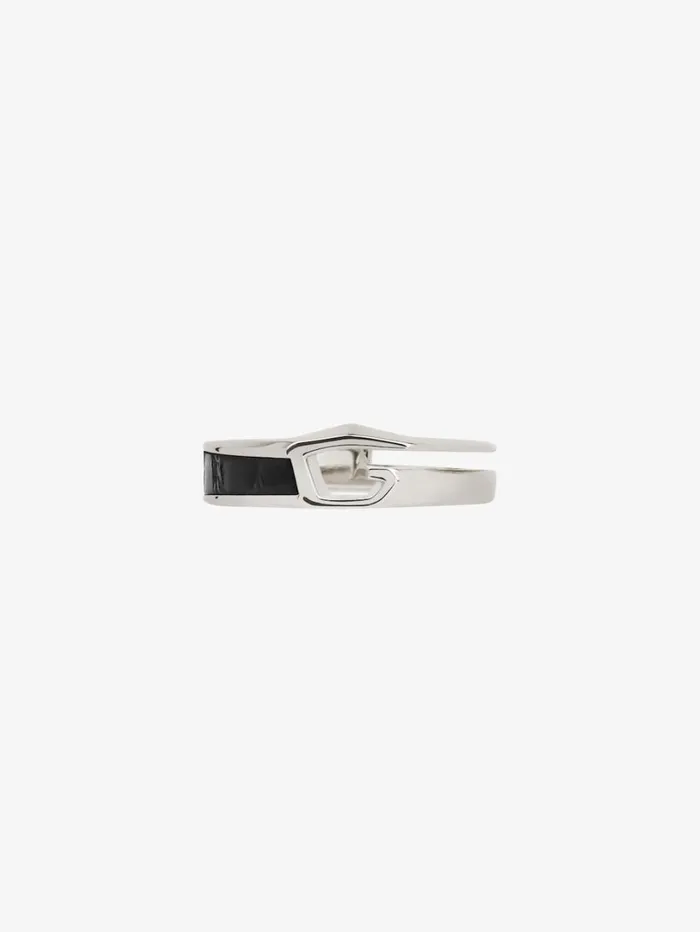 Givenchy Giv Cut Ring In Metal And Leather Blacksilvery Men Jewelry