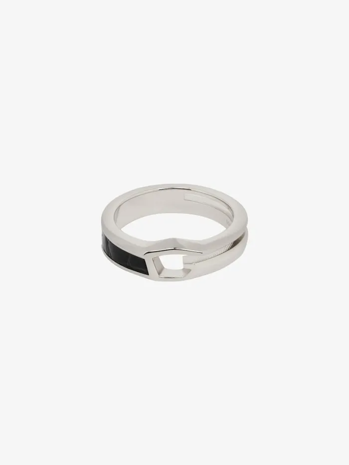 Givenchy Giv Cut Ring In Metal And Leather Blacksilvery Men Jewelry Givenchy Giv Cut Ring In Metal And Leather Blacksilvery Men Jewelry