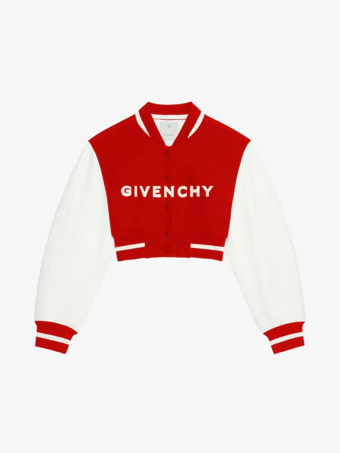 Givenchy GIVENCHY Cropped Varsity Jacket In Wool And Leather Redwhite Women Outerwear and Blousons