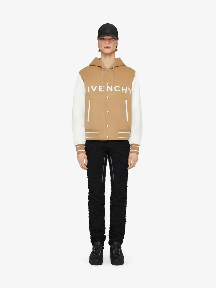 Givenchy GIVENCHY Hooded Varsity Jacket In Wool And Leather Whitebeige Men Outerwear and Blousons