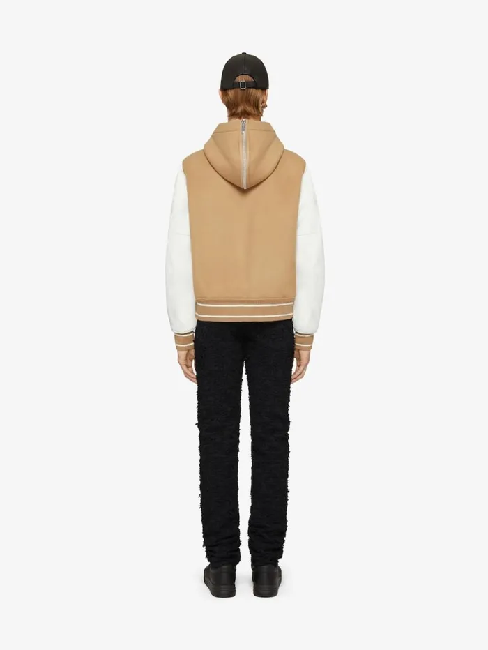 Givenchy GIVENCHY Hooded Varsity Jacket In Wool And Leather Whitebeige Men Outerwear and Blousons