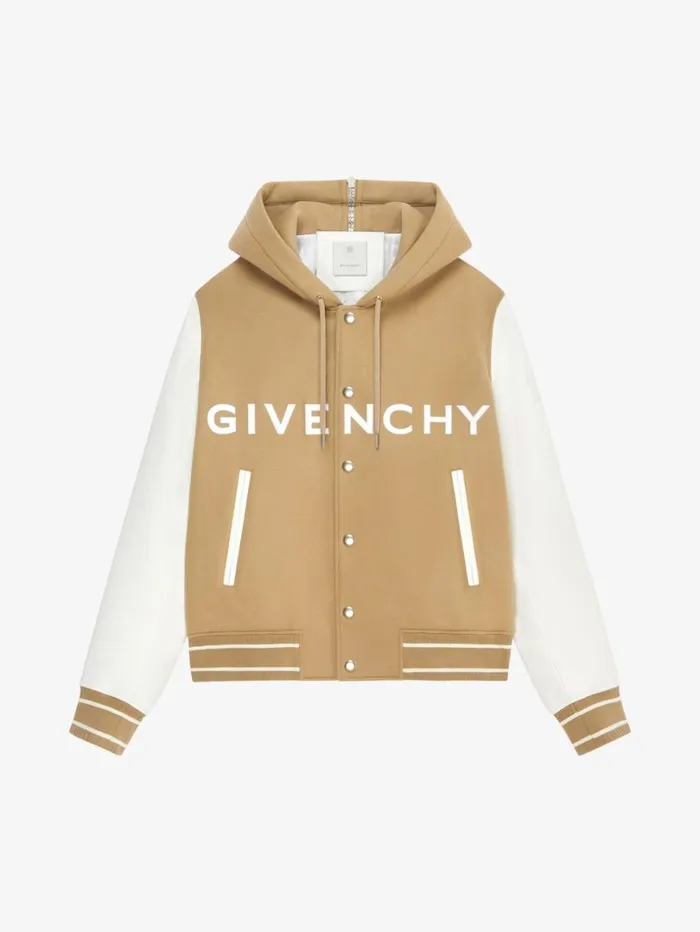 Givenchy GIVENCHY Hooded Varsity Jacket In Wool And Leather Whitebeige Men Outerwear and Blousons