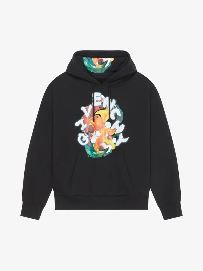 Givenchy GIVENCHY Psychedelic Boxy Fit Hoodie In Fleece Black Men Sweatshirts and Hoodies