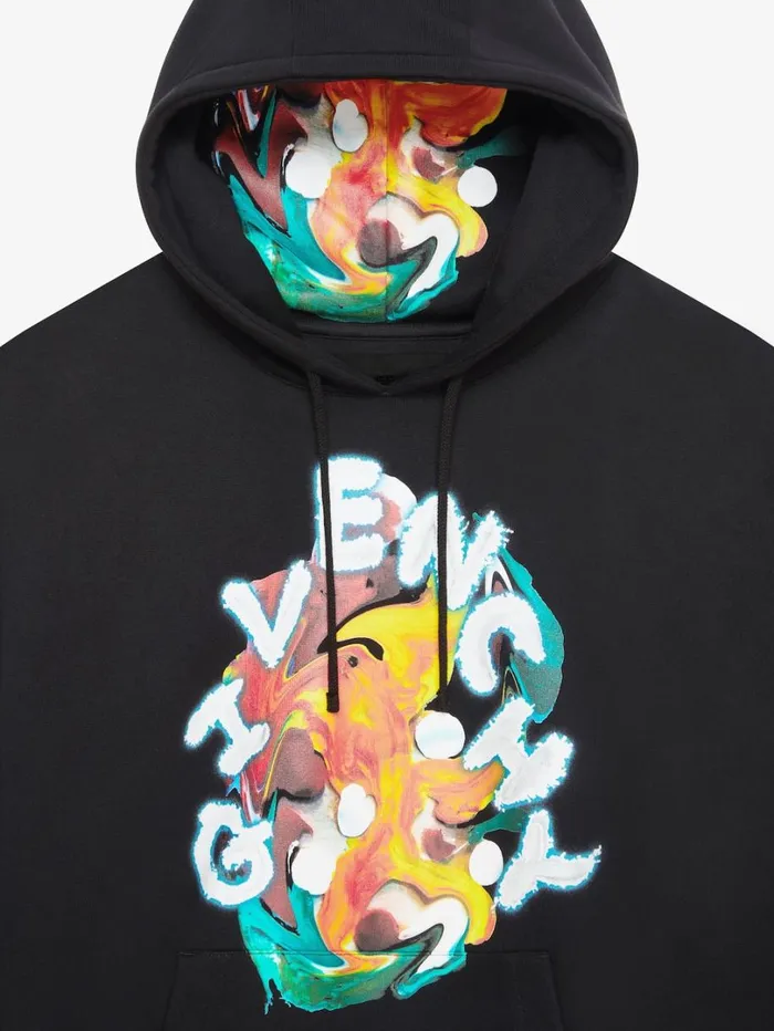 Givenchy GIVENCHY Psychedelic Boxy Fit Hoodie In Fleece Black Men Sweatshirts and Hoodies