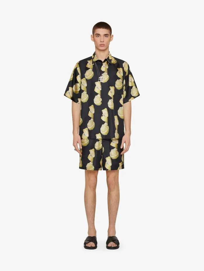 Givenchy Hawaiian Shirt In Silk With Lemon Print Blackyellow Men Shirts