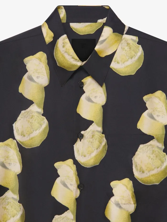 Givenchy Hawaiian Shirt In Silk With Lemon Print Blackyellow Men Shirts