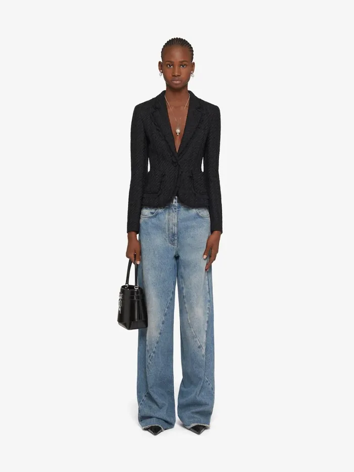 Givenchy Jacket In Houndstooth Tweed Black Women Coats and Jackets
